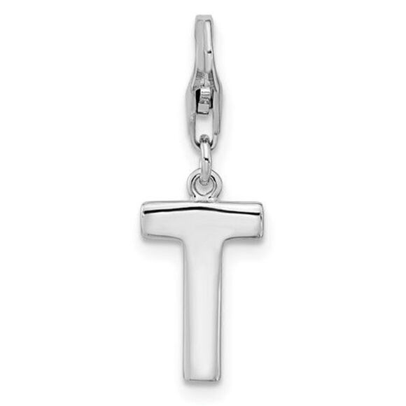 Amore La Vita Sterling Silver Rhodium-plated Polished CZ Letter T Initial Charm - Picture 5 of 6